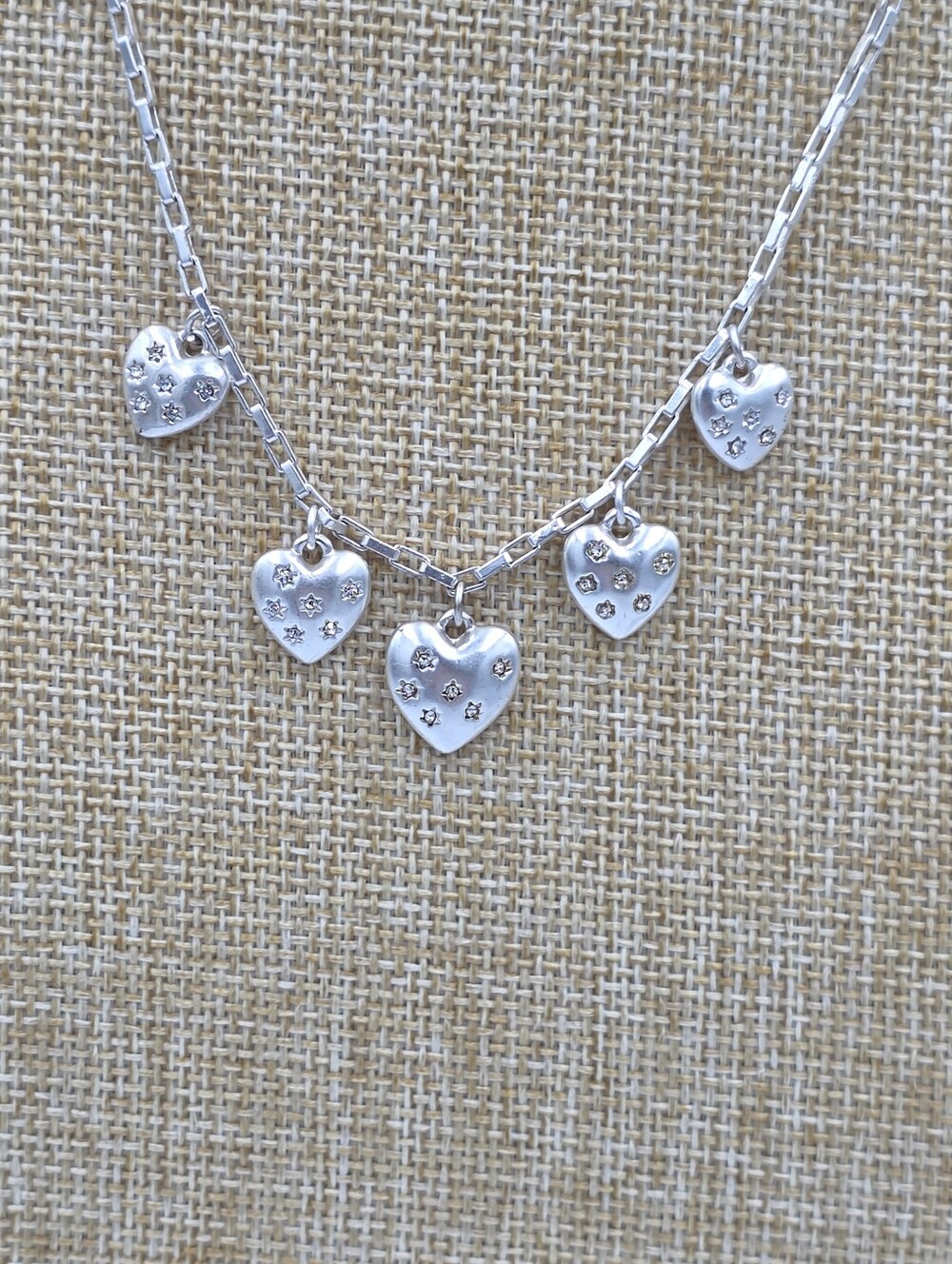 Lucky Brand Dainty Feminine Silver Heart Crystal Charm Necklace New